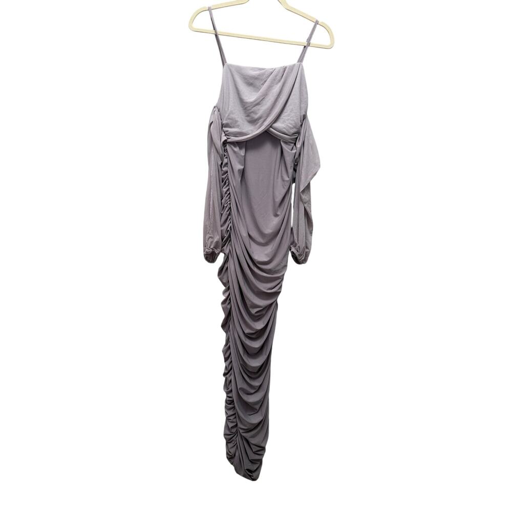 Club L London Announcement Taupe Ruched Bardot Maxi Maternity Dress US 6 UK 10 - Picture 4 of 4